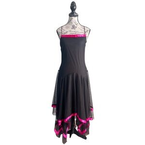 🇨🇦 Y2K Jessica Black & Fuchsia Mesh Goth Prom Dress • Asymmetrical Hem • Size 10